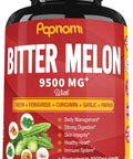 Papnami Organic Bitter Melon Extract Capsules - 9500Mg Combined Neem Fenugreek Curcumin Garlic & Papaya - 150 Count For 5 Months - Supports Body Digestive Skin Immune & Overall Wellness