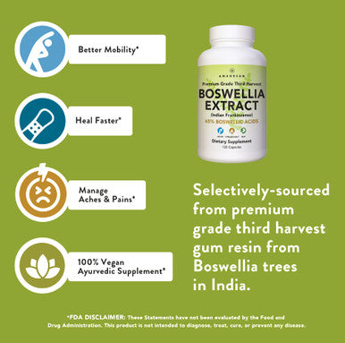 AMANDEAN Boswellia Serrata Extract. 500mg 120 Veggie Capsules. 65% Boswellic s with AKBA. Indian Frankincense Inflammation Supplement. 3rd Harvest