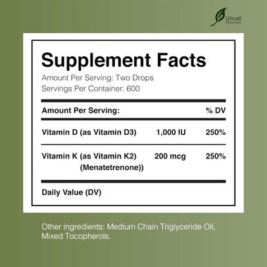 Vitamin D And K2 Drops - Liquid Vitamin D3 With K2 Supplements For Adults And Kids - D3/K2 Vitamins Supplement For Supreme Absorption And Healthy Bones - Made In Usa