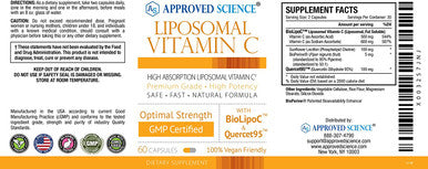 Approved Science Liposomal Vitamin C 1100 mg 60 Capsules Immune Support Boost Collagen Antioxidant High Absorption Fat Soluble Non GMO Vegan Made in The USA