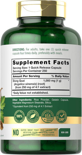 Carlyle Dong Quai Capsules | 1000mg | 250 Count | Non-GMO and Gluten Supplement | Traditional Herb