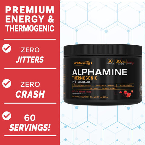 Pescience Alphamine Thermogenic Pre Workout Fat Burner Pre Workout Energy Powder With L-Carnitine Sour Green Apple 60 Scoops