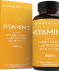 Viva Naturals Vitamin C 1000mg - Non-GMO Vitamin C Supplements with Citrus Bioflavonoids & Rose Hips for Immune Support & Antioxidant Protection, 250 Vegetarian Capsules