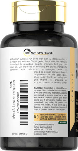 Carlyle Multivitamin For Men Over 50 Plus 200 Count With B Vitamins, Vitamin D, Magnesium & Zinc Gluten Supplement