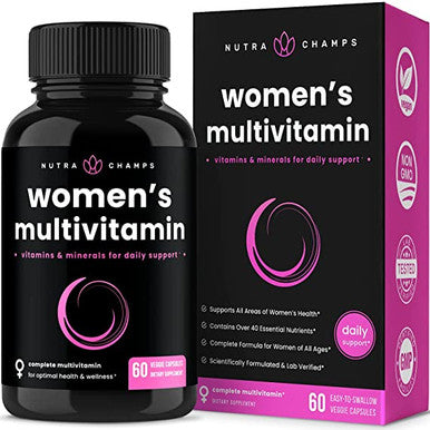 Women's Daily Multivitamin Supplement - Vegan Capsules with Biotin Vitamins A B C D E K Calcium Zinc Lutein Magnesium - Premium Multimineral Multivitamin for Women