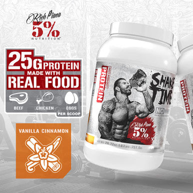 Rich Piana 5% Nutrition Shake Time | No-Whey 26G Animal Based Protein Drink | Grass-Fed Beef, Chicken, Egg | No , Dairy, or Soy (Vanilla Cinnamon)