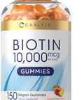 Carlyle Biotin 10000Mcg Gummies | 150 Count | Peach Flavor Supplement | Vegan, Non-Gmo, Gluten Free
