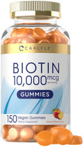 Carlyle Biotin 10000Mcg Gummies | 150 Count | Peach Flavor Supplement | Vegan, Non-Gmo, Gluten Free