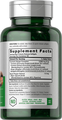 Turmeric and Ginger Supplement | 3000 mg 180 Softgel Pills | with Black Pepper Extract | Non-GMO, Gluten Free Supplement | by Horbaach
