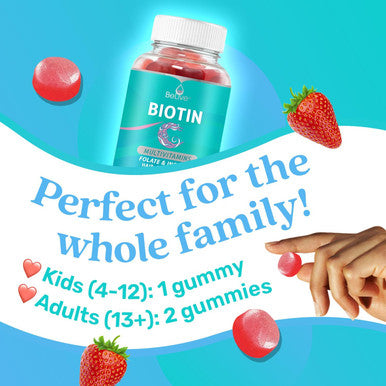 Belive Biotin Gummies With Multivitamins, Folate, Inositol Supports Hair Growth, Healthy Skin & Nails Vegan, Pectin Based Strawberry Flavor (1)