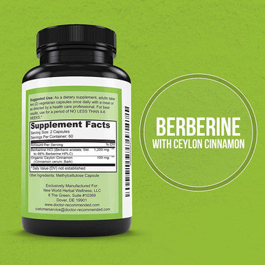 Berberine with Ceylon Cinnamon 1200mg Berberine 100mg Organic Ceylon Cinnamon 120 Veggie Capsules Healthy Immune System Cardiovascular Heart Gastrointestinal Wellness 2 Pack