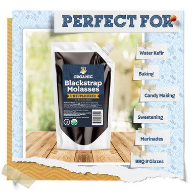 Fermentaholics Organic Unsulphured Blackstrap Molasses | 20 Oz Pouch | Ou her & Unsulfured | Spouted Pouch For Easy Measuring And Pouring (1-Pack 20 Fl Oz)