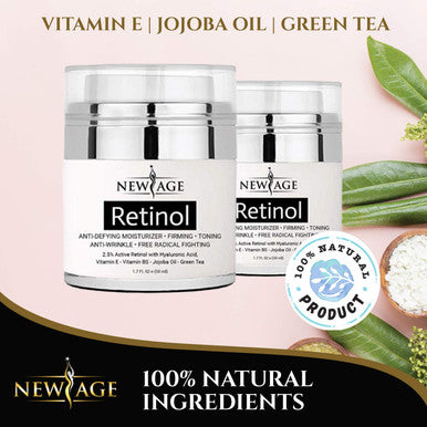 New Age Retinol Cream Neck & Facial Moisturizer Serum with Hyaluronic Acid, Vitamin E - Anti Aging Formula Reduces Wrinkles, Fine Lines-Day and Night Cream 1.7 Fl Oz - 2 Pack - Retinol