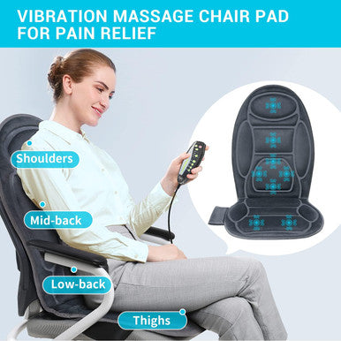 Mynt Vibration Massage Seat Cushion Memory Foam Support Chair Pad, Back Massager With 8 Vibrating Motors & Soothing Heat,Electric Seat Massager For Home Office Use(Gray)