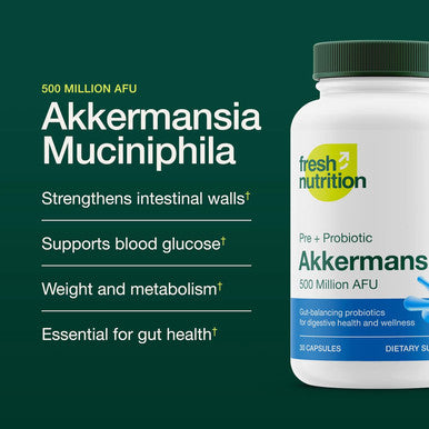 Fresh Nutrition Akkermansia Muciniphila Probiotic 500M Afu For Glp-1 Production Pre Probiotic Supplement 30 Capsules