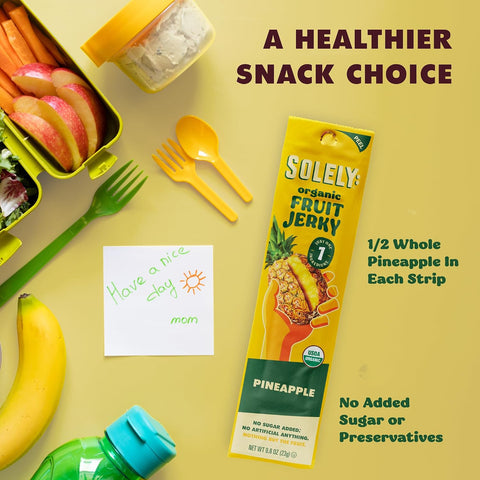 SOLELY - Organic Pineapple Fruit Jerky - 1 Individually Wrapped Strip - Fruit Leather Made from Dried Fruit - Healthy Snacks for Adults & Kids - Non GMO, Vegan Snacks - 0.8oz (23g)