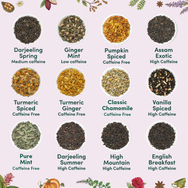 Vahdam Assorted Tea Set Variety Pack | 24 Different Flavour Individually Wrapped Pyramid Tea Bags | Herbal tea Green Tea Chai Tea