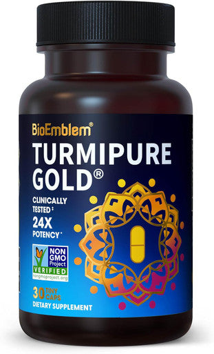 BioEmblem Turmeric Curcumin with Clinically Studied TurmiPure 1 Small Capsule Daily with 24x More Absorption Joint Support and Healthy Inflammation Turmeric Supplement Non GMO