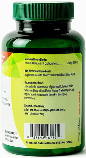 Greeniche Natural Vitamin D, 120 Tablets, Helps to Maintain Overall Good Health, Bone & Teeth Health Formula, Helps to Reduce the Risk of Osteoprosis