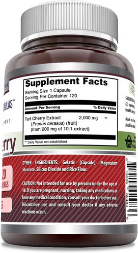 Amazing Nutrition Formulas Tart Cherry Supplement | 2000 Mg Per Serving | 120 Capsules Supplement | Non-GMO | Gluten | Made in USA