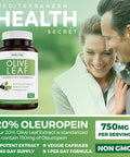 Olive Leaf Extract NonGMO Super Strength 20 Oleuropein 750mg Vegetarian Immune Support Cardiovascular Health Antioxidant Supplement No Oil 60 Capsules