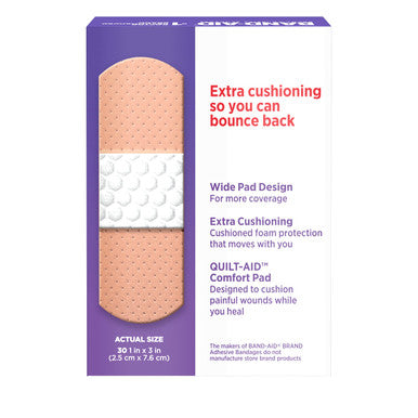 Band-Aid Brand Sterile Cushion Care Flexible Sport Strip Water Resistant Adhesive Bandages, Active First Aid & Wound Care For Minor Cuts, Scrapes & Burns, Extra-Wide Comfort Pad, 30 Ct