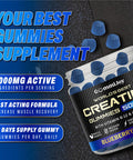 GummiJoy | Creatine Gummies 5000mg | 120 Max Strength Muscle Growth | Recovery Supplements for Men & Women | Creatine Monohydrate Plus B12 and L-Taurine | Blueberry Flavour | 1 Month Supply