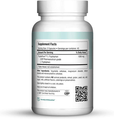 Maxi Health L-Tryptophan 500mg - Pharmaceutical Grade - Mood & Sleep Formula - 90 Capsules - Kosher
