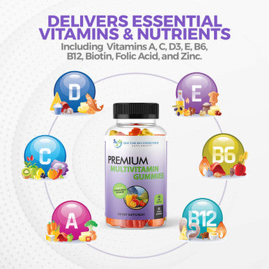 Multivitamin Gummies for Adults and Kids with Vitamin A C D3 E B6 B12 Biotin and Zinc with No High Fructose Corn Syrup Gluten or Artificial Sweeteners 60 Gummy Vitamins Full 30Day Supply