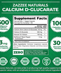 Zazzee High Absorption Calcium D-Glucarate, 500 Mg Per Capsule, 3 Mg Bioperine For Enhanced Absorption, 100 Vegan Capsules, Plus