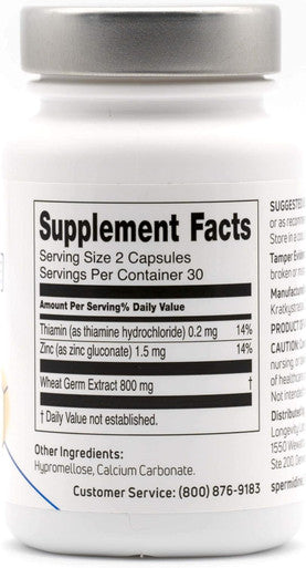 Spermidinelife Natural Supplement, Plant-Based, Wheat Germ Extract With High Spermidine Content And Zinc For Cell Renewal, Vegan-Friendly, 60 Capsules