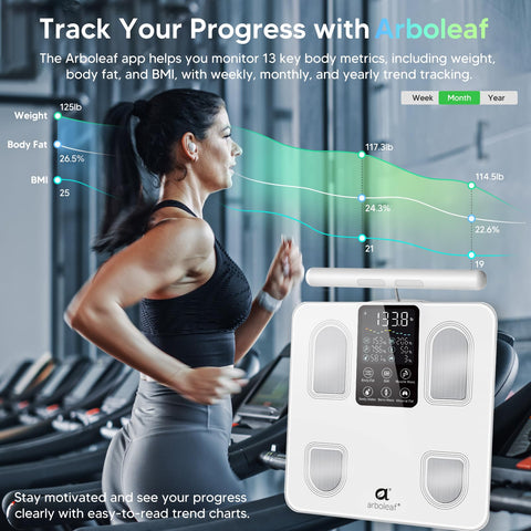 Arboleaf Scale For Body Weight Smart Scale With Bmi Body Fat Muscle Mass Upgrade 50 Metrics Full Body Composition Analyzer 8-Electrode High Precision Digital Bathroom Scale Bluetooth Sync