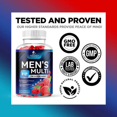 Men's Multivitamin Gummies - Daily Immune Support Supplement with Vitamins A, D3, Biotin, Zinc - Extra Strength B Vitamins for Energy - Chewable Gummy Adult Multi Vitamin & Mineral - 60 Gummies