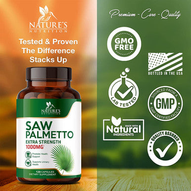 Saw Palmetto Supplement 1000mg - Extra Strength Prostate Health Support for Men and Hair Growth Support - Natural Saw Palmetto Extract Supplements - Non-GMO Saw Palmetto Berry Capsule - 120 Capsules