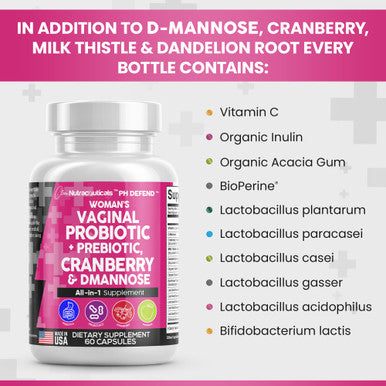 Vaginal Probiotics For Women + Prebiotics 20 Billion Cranberry Pills 30,000Mg With D-Mannose 500 Mg For Urinary Tract Health