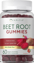 Carlyle Beet Root Gummies | 60 Count | Vegan Strawberry Flavored Chewable Supplement | Non-GMO Gluten