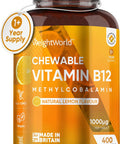 Weightworld Vitamin B12 High Strength 1000mcg - 1+ Year Supply - 400 Chewable & Vegan Vitamin B12 Tablets - Sugar- Methylcobalamin - Vit B12 Supplement for Tiredness & Fatigue - Lemon Flavour - Made in The UK