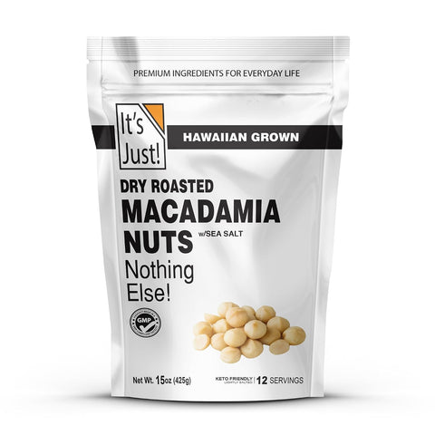 It's Just - Hawaiian Macadamia Nuts (1.5lbs), Small Batch Dry Roasted in USA, Lightly Salted, Keto Friendly, Resealable Bag, 24oz