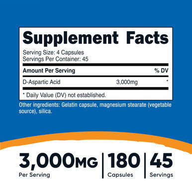 Nutricost D-Aspartic Acid (DAA) Capsules 3000mg Per Serving (180 Capsules) Non-GMO