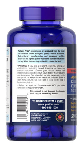 Puritan's Pride Triple Strength Glucosamine Chondroitin & Msm Joint Soother 360 Count (Pack of 2) Total 720 Count