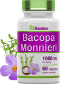 Bacopa Monnieri Capsules 1000 MG (60 Capsules) | Nootropic Brain Support Supplement* | Bacopa Leaf Extract Powder Pills | by TNVitamins