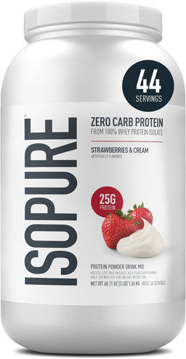 Isopure Zero Carb 100% Pure Whey Isolate Protein Powder Gluten Free With Vitamins Strawberries & Cream 25g Protein Per Serving, 3 Lbs 44 Servings