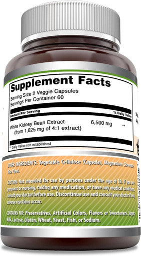 Amazing Nutrition Formulas White Kidney Bean Extract | 6500 Mg Per Serving | 120 Veggie Capsules Supplement | Non-GMO | Gluten | Made in USA