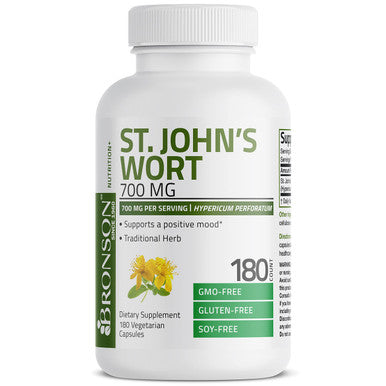 Bronson St. John'S Wort 700 Mg Per Serving Hypericum Perforatum Supports A Positive Mood - Non-Gmo, 180 Vegetarian Capsules