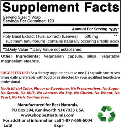 Best Naturals Holy Basil Extract 500 mg 120 VCaps (120 Count (Pack of 2))