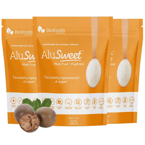 Alusweet Monk Fruit Sweetener with Erythritol Zero Calorie - 12 oz - 1:1 Sugar Substitute, Keto-Friendly, Gluten-Free, Organic, Plant-Based Sugar Substitute for Baking, Coffee, Cooking and Drinks