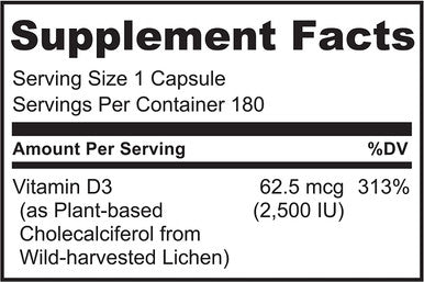 NATURELO Vitamin D - 2500 IU - Plant Based from Lichen - Natural D3 Supplement for Immune System, Bone Support, Joint Health - Vegan - Non-GMO - Gluten Free - 180 Mini Capsules