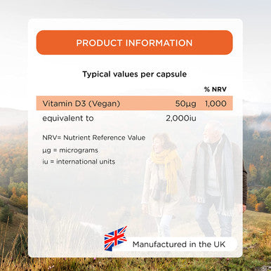 Healthspan Vegan Vitamin D3 50 Plus | 180 Capsules | 50 Micrograms of Vitamin D | Healthy Muscle, Bones & Teeth | Immune Support
