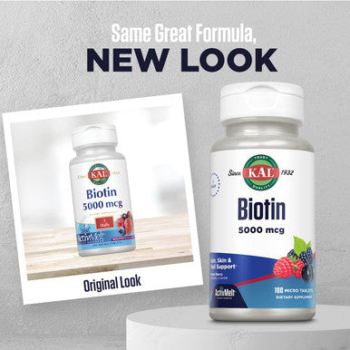 Kal 5000 Mcg Biotin Tablets, Mixed Berry, 100 Count