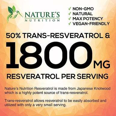 Resveratrol 1800Mg Per Serving - Supports Healthy Aging & Natural Heart Support With Antioxidants - Extra Strength Trans-Resveratrol Supplement For Men & Women - Bottled In Usa - 120 Capsules